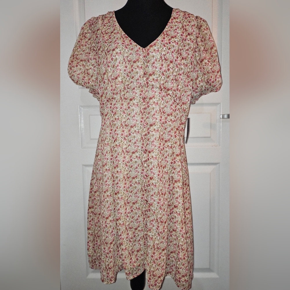 Lush Floral Mini Dress - Mauve and Cream